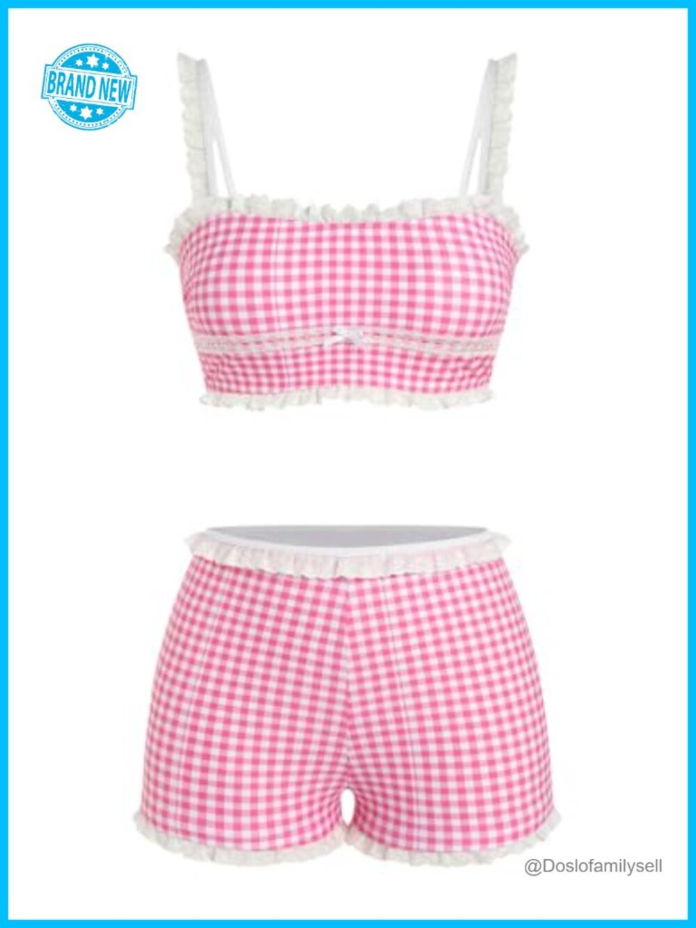 Ruffle Bikini Set Back Strap High Waist Two Piece Swimsuit Plaid